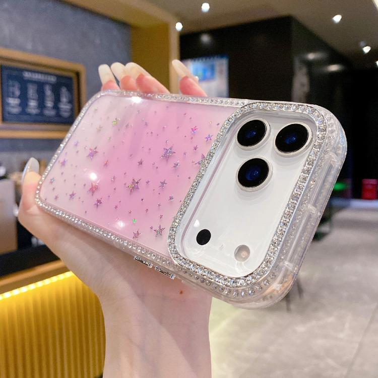 

For iPhone 17 Pro Max Holographic Starry Pattern TPU Hybrid IMD Full Coverage Phone Case(Pink)