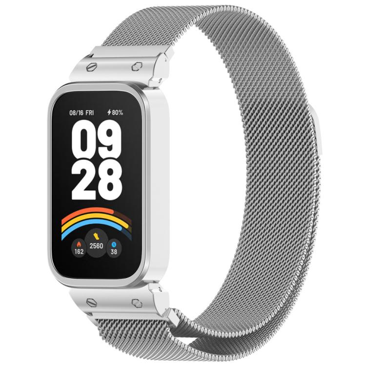 

For Redmi Band 3 / Xiaomi Smart Band 9 Active xDfind Watch Frame Integrated Milan Magnetic Metal Watch Band(Silver)