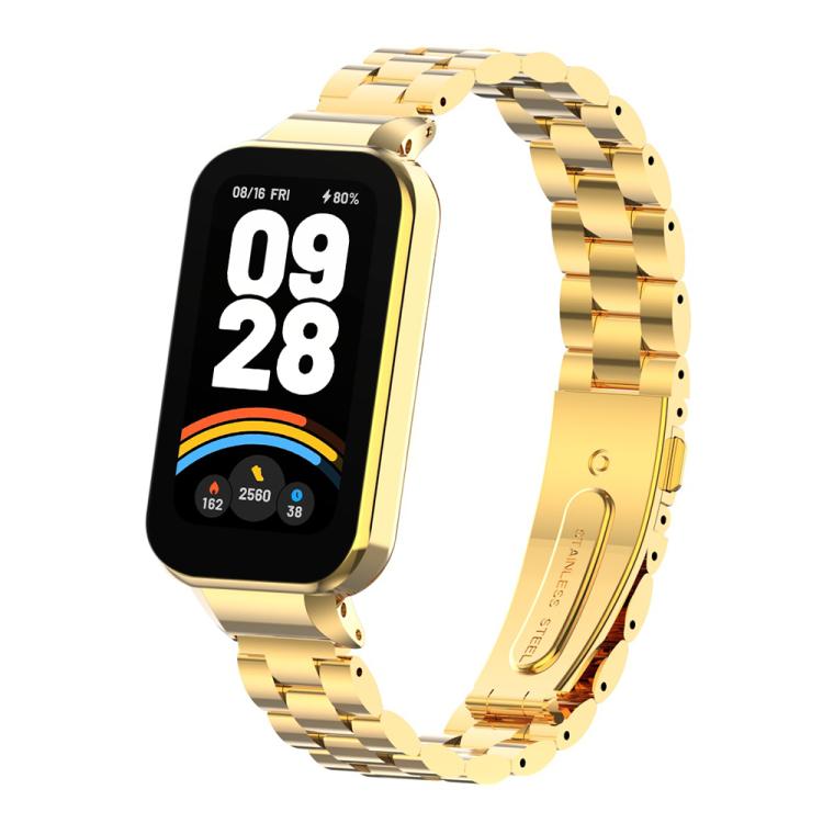 For Redmi Band 3 / Xiaomi Smart Band 9 Active xDfind Watch Frame Integrated Three Beads Metal Watch Band(Gold)