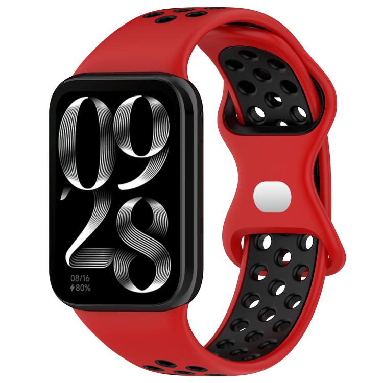 

For Xiaomi Smart Band 9 Pro/8 Pro/Redmi Watch 5/4 xDfind Dual Color Butterfly Buckle Silicone Watch Band(Red Black)