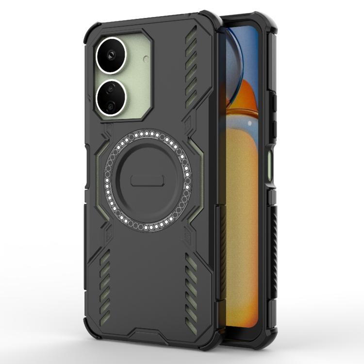 

For Redmi 13C 4G Global Butterfly Armor MagSafe Magnetic Ring Shockproof Phone Case(Black)