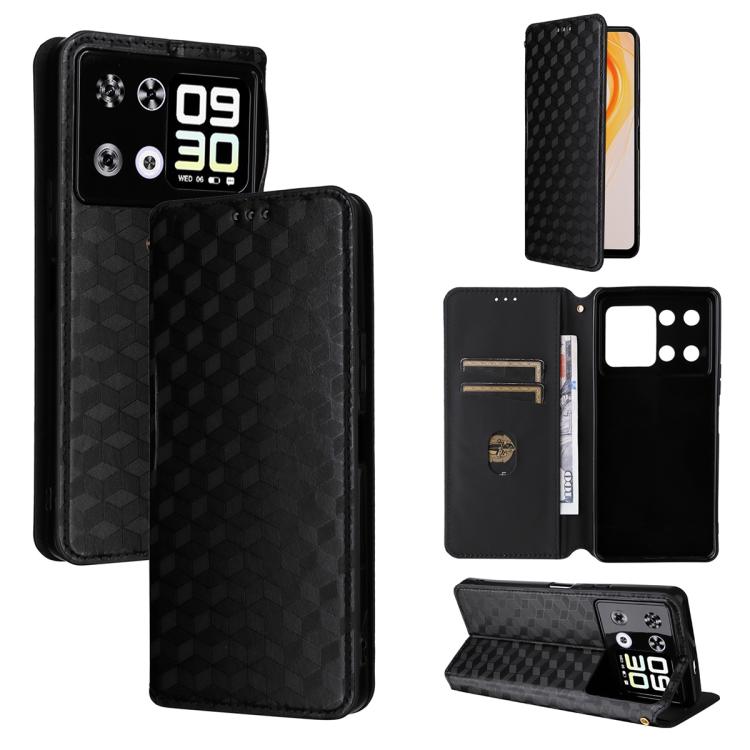 

For Cubot P90 Cubic Grid Texture Flip Leather Phone Case(Black)