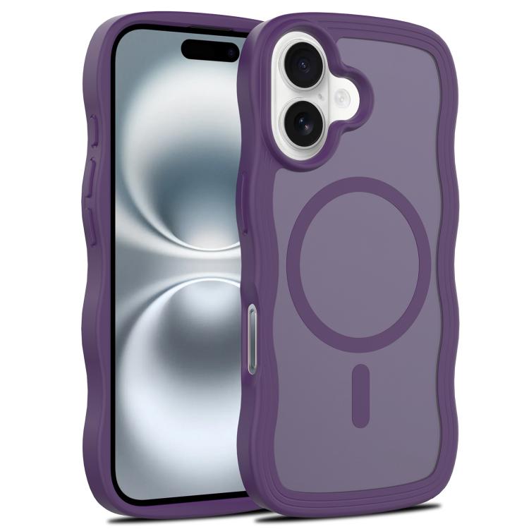 

For iPhone 16 Skin Feel Wave Texture MagSafe Phone Case(Purple)
