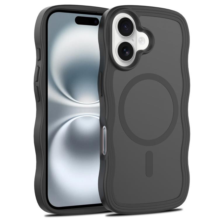 

For iPhone 16 Plus Skin Feel Wave Texture MagSafe Phone Case(Black)