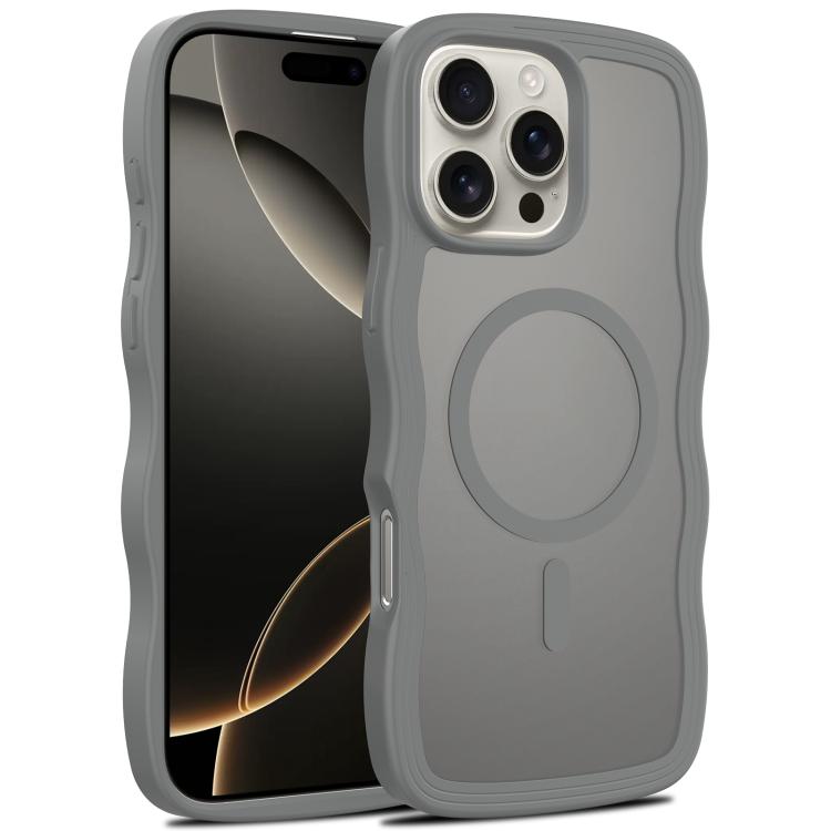 

For iPhone 16 Pro Skin Feel Wave Texture MagSafe Phone Case(Grey)