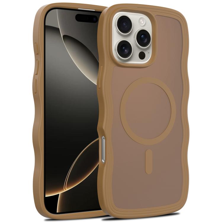 

For iPhone 16 Pro Max Skin Feel Wave Texture MagSafe Phone Case(Brown)
