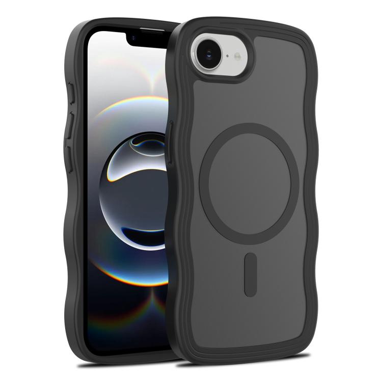 

For iPhone 16e Skin Feel Wave Texture MagSafe Phone Case(Black)