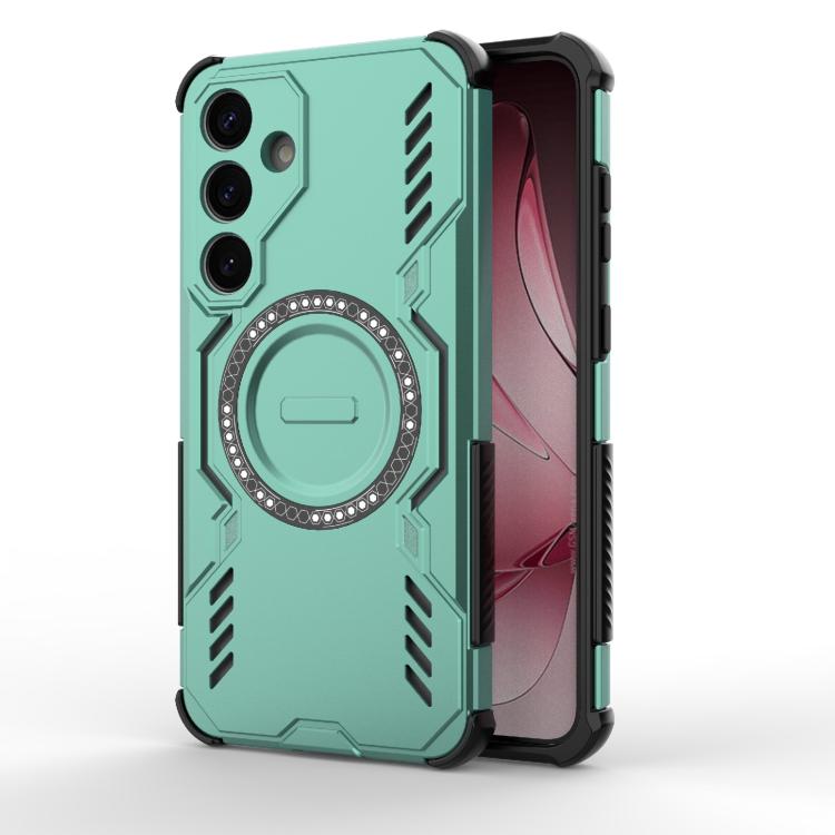 

For Samsung Galaxy S25 5G Butterfly Armor MagSafe Magnetic Ring Shockproof Phone Case(Light Green)