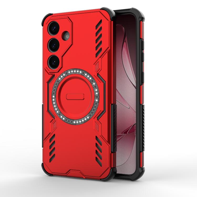 

For Samsung Galaxy S25+ 5G Butterfly Armor MagSafe Magnetic Ring Shockproof Phone Case(Red)