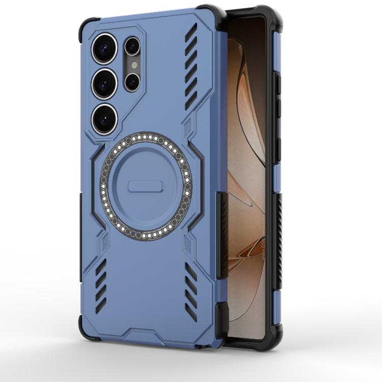 

For Samsung Galaxy S25 Ultra 5G Butterfly Armor MagSafe Magnetic Ring Shockproof Phone Case(Blue)