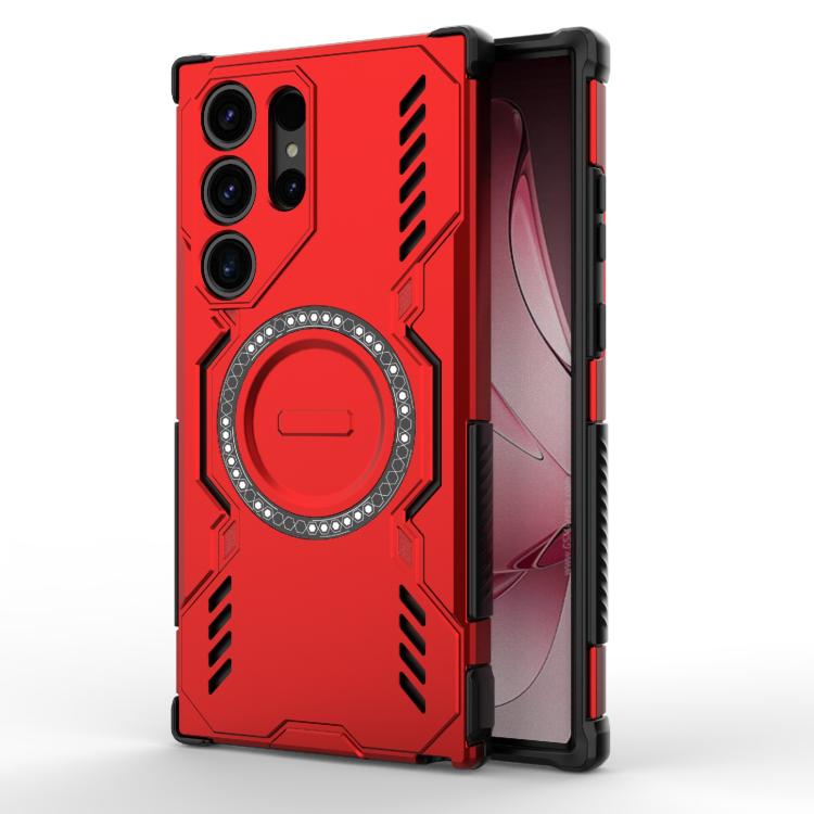 

For Samsung Galaxy S23 Ultra 5G Butterfly Armor MagSafe Magnetic Ring Shockproof Phone Case(Red)