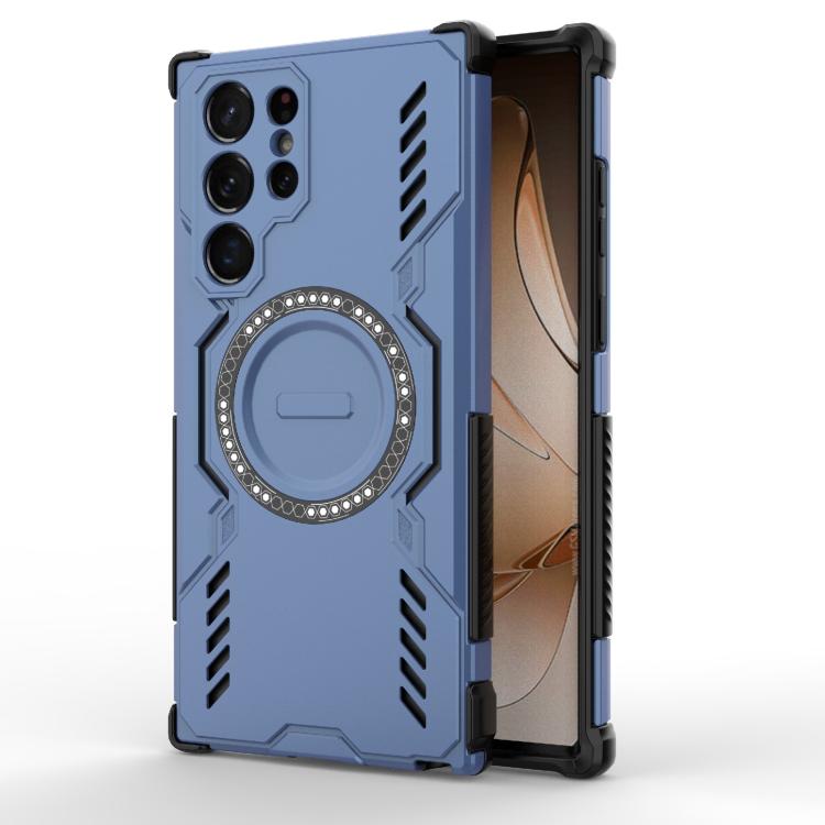 

For Samsung Galaxy S22 Ultra 5G Butterfly Armor MagSafe Magnetic Ring Shockproof Phone Case(Blue)