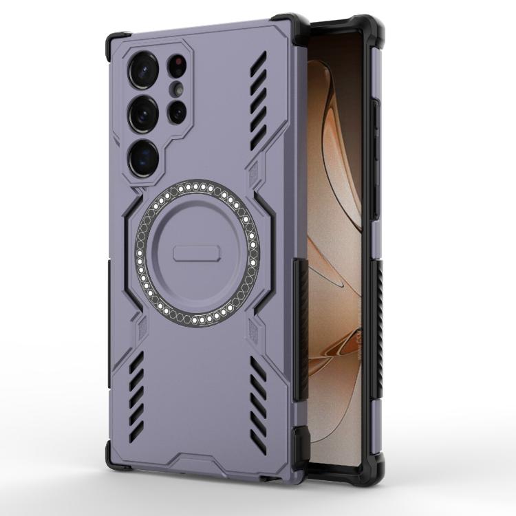 

For Samsung Galaxy S22 Ultra 5G Butterfly Armor MagSafe Magnetic Ring Shockproof Phone Case(Purple)