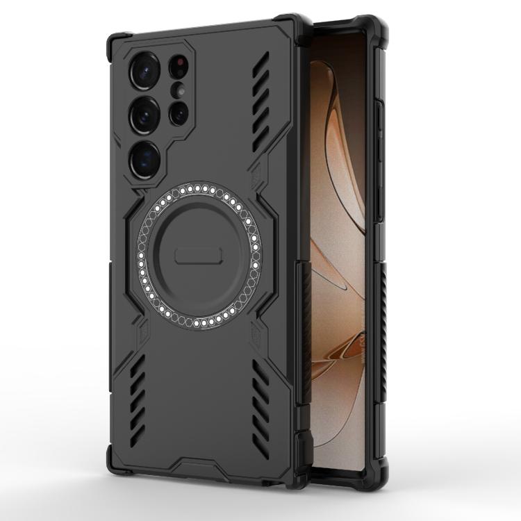 

For Samsung Galaxy S22 Ultra 5G Butterfly Armor MagSafe Magnetic Ring Shockproof Phone Case(Black)