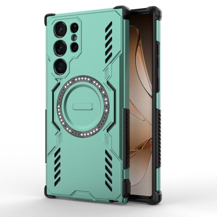 

For Samsung Galaxy S22 Ultra 5G Butterfly Armor MagSafe Magnetic Ring Shockproof Phone Case(Light Green)