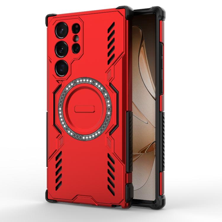 

For Samsung Galaxy S22 Ultra 5G Butterfly Armor MagSafe Magnetic Ring Shockproof Phone Case(Red)