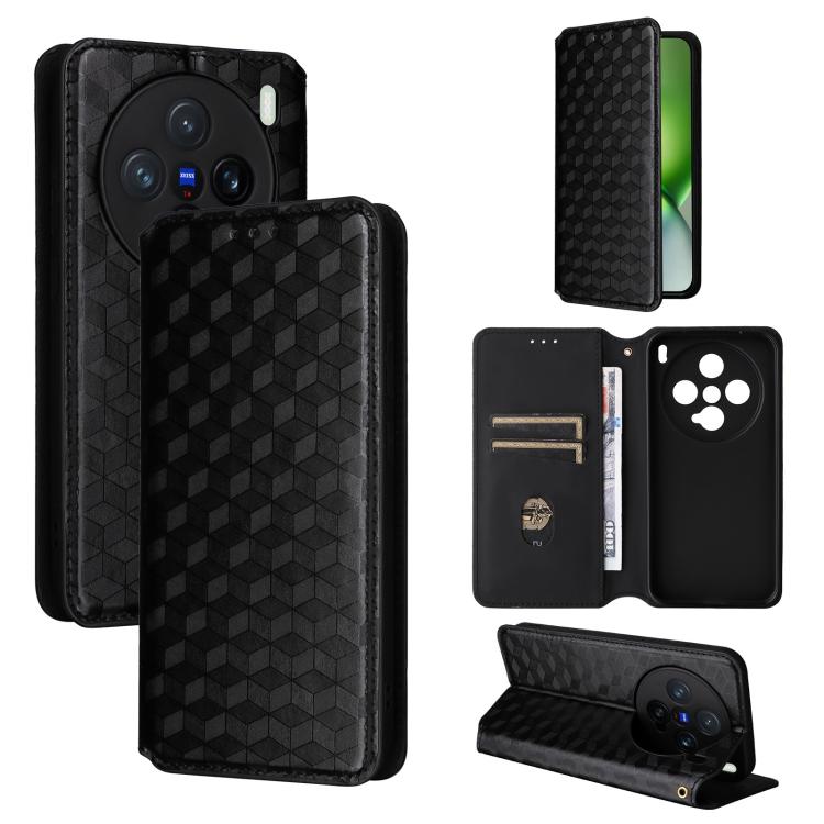 

For vivo X200 Pro mini 5G Cubic Grid Texture Flip Leather Phone Case(Black)