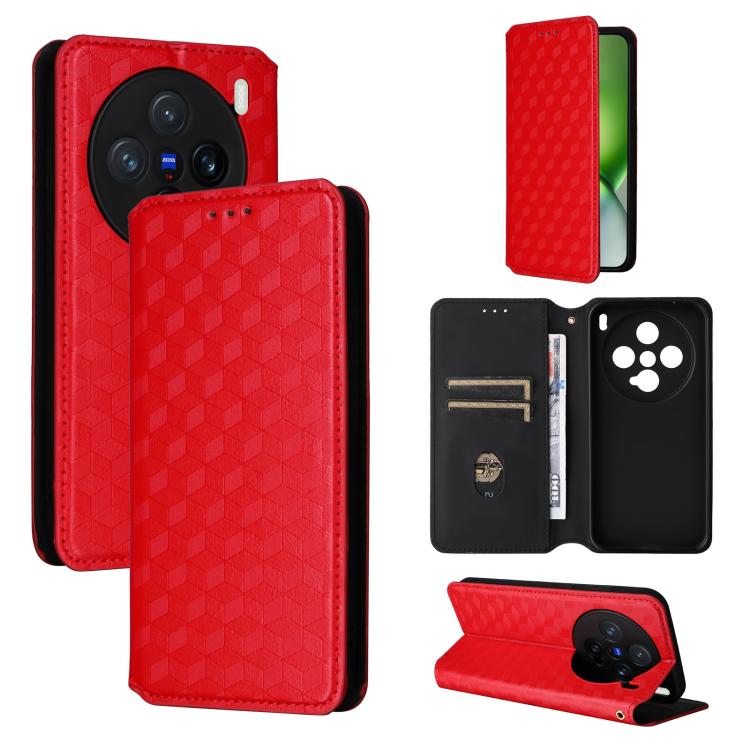 

For vivo X200 Pro mini 5G Cubic Grid Texture Flip Leather Phone Case(Red)