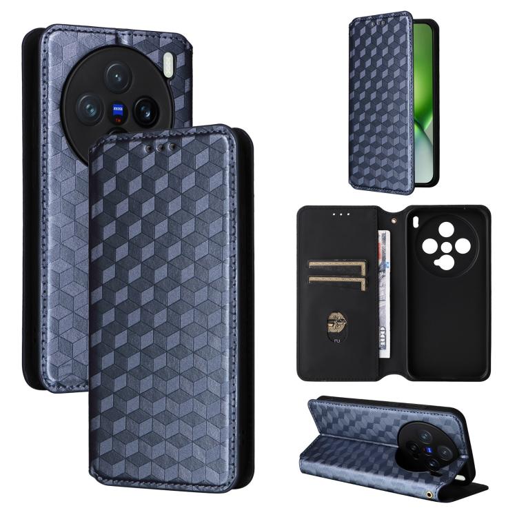 

For vivo X200 Pro mini 5G Cubic Grid Texture Flip Leather Phone Case(Blue)