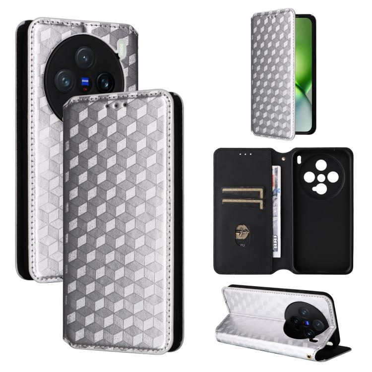

For vivo X200 Pro mini 5G Cubic Grid Texture Flip Leather Phone Case(Silver)