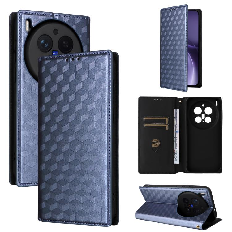For vivo X300 Pro 5G Cubic Grid Texture Flip Leather Phone Case(Blue)