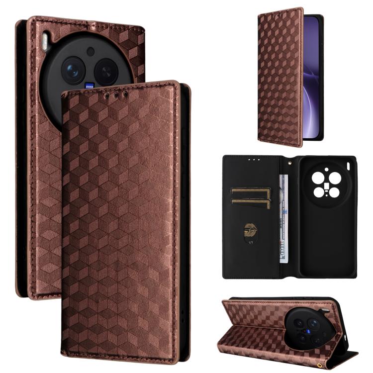 

For vivo X300 Pro 5G Cubic Grid Texture Flip Leather Phone Case(Brown)
