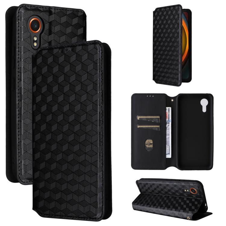 

For Samsung Galaxy XCover7 Cubic Grid Texture Flip Leather Phone Case(Black)