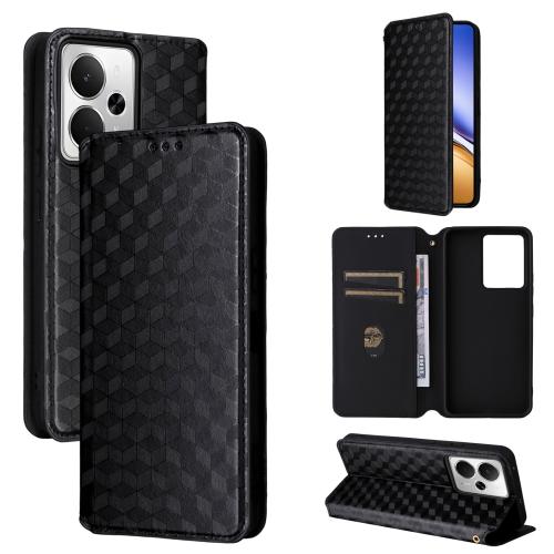 

For Realme 14 5G Global Cubic Grid Texture Flip Leather Phone Case(Black)