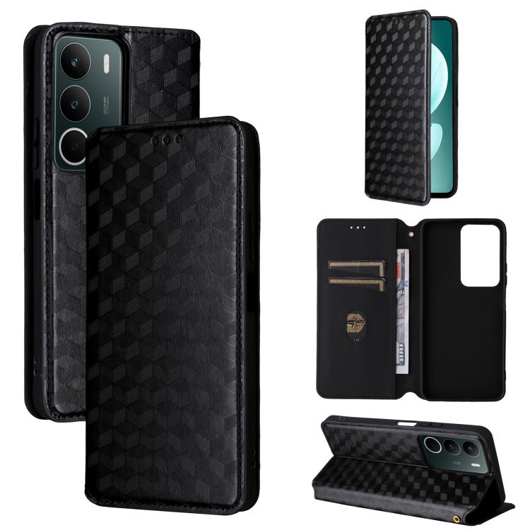 

For Realme C71 4G Cubic Grid Texture Flip Leather Phone Case(Black)