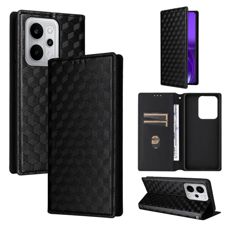 

For Realme P4 Power 5G Cubic Grid Texture Flip Leather Phone Case(Black)