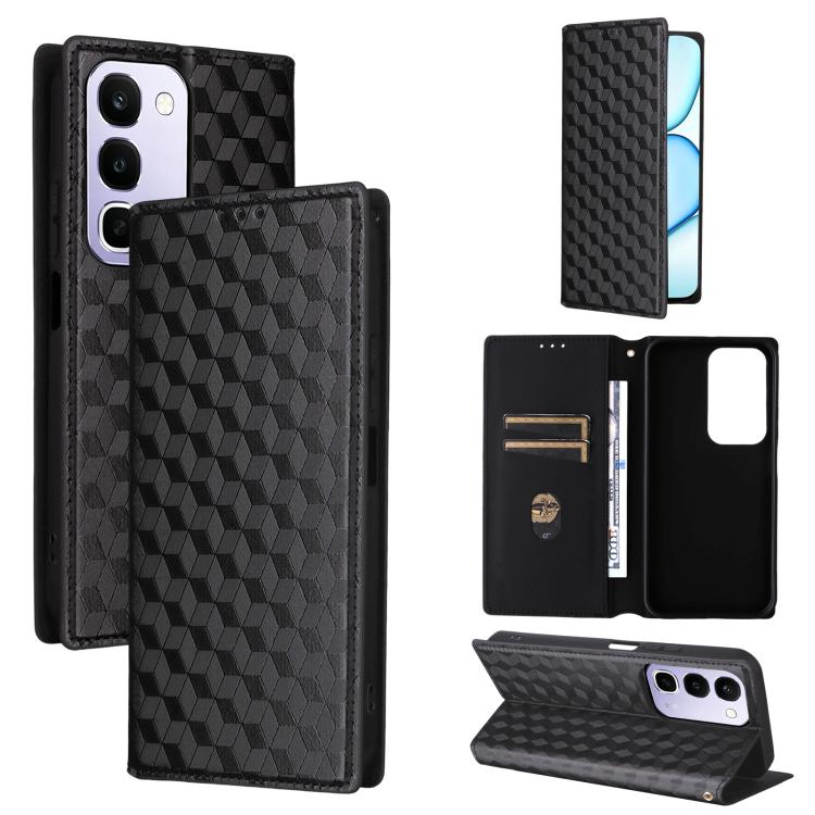 

For Realme C100 4G / C100i 4G / C100x 4G Cubic Grid Texture Flip Leather Phone Case(Black)