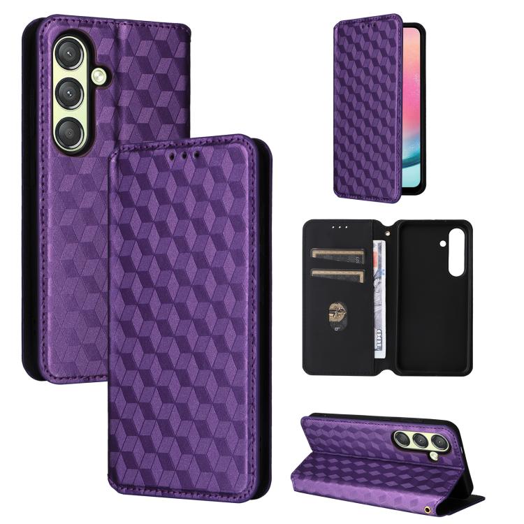 

For Samsung Galaxy S25 5G Cubic Grid Texture Flip Leather Phone Case(Purple)