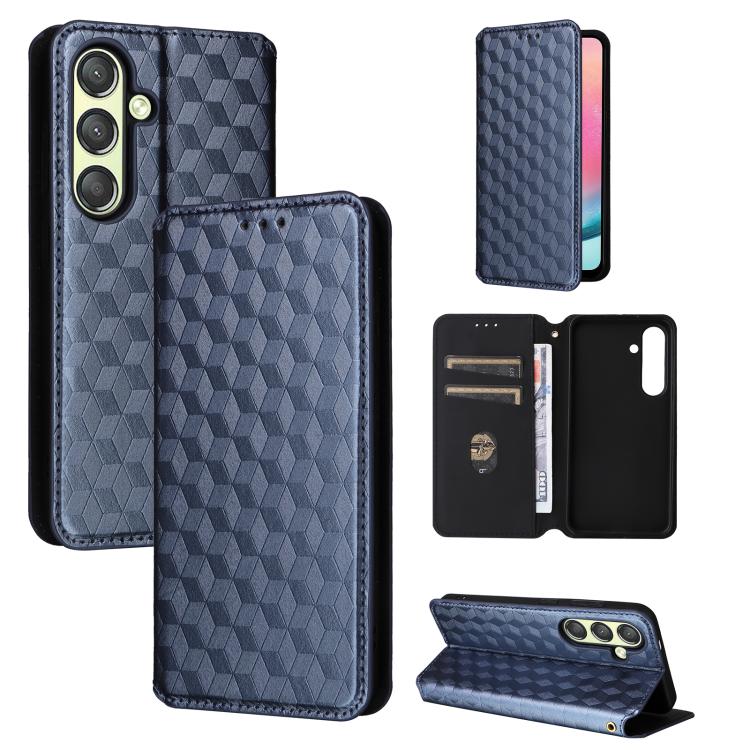 

For Samsung Galaxy S25+ 5G Cubic Grid Texture Flip Leather Phone Case(Blue)