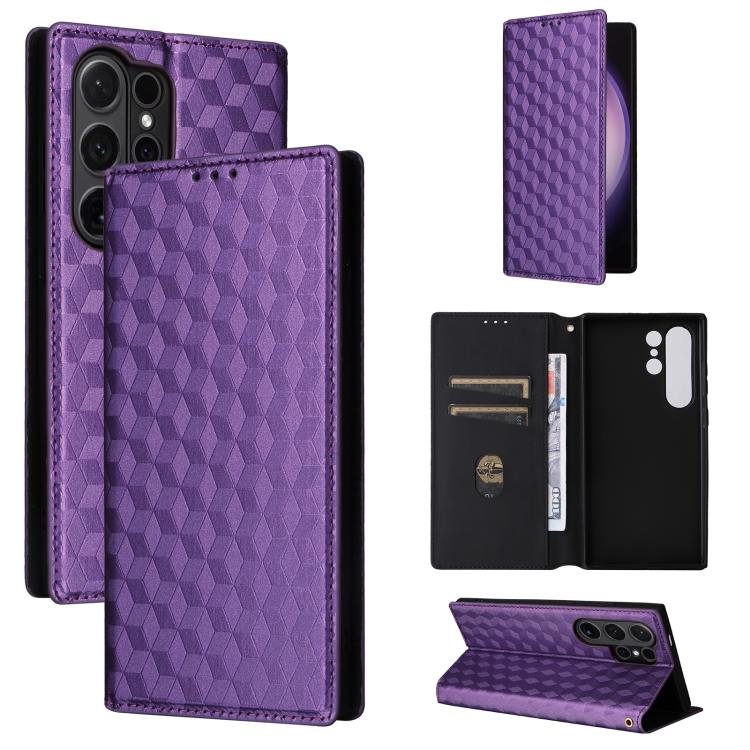 

For Samsung Galaxy S25 Ultra 5G Cubic Grid Texture Flip Leather Phone Case(Purple)