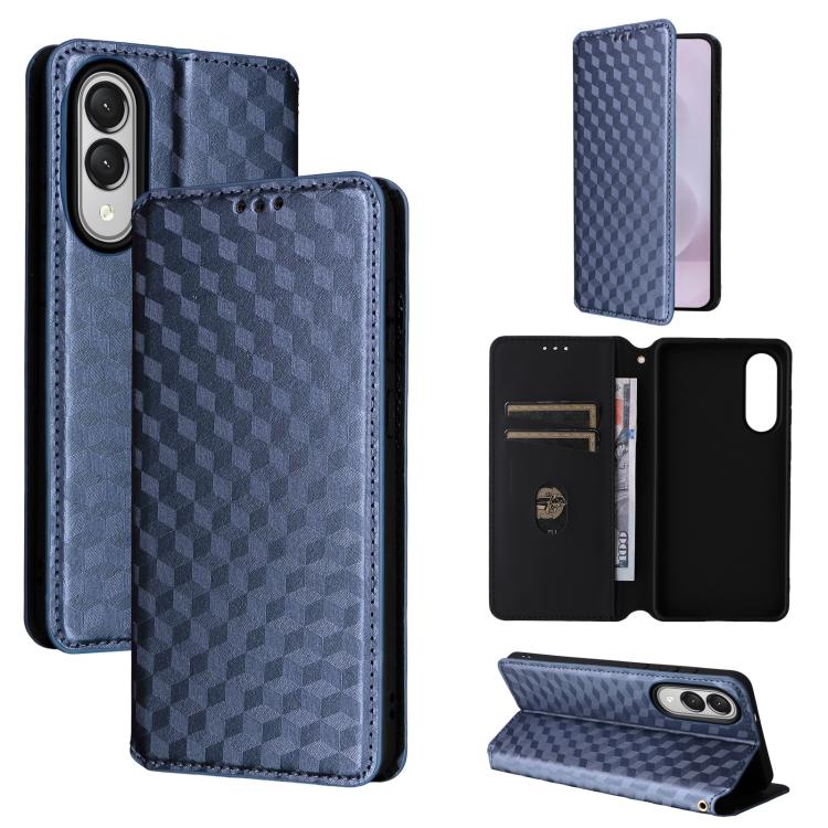 

For Samsung Galaxy S25 Edge 5G Cubic Grid Texture Flip Leather Phone Case(Blue)