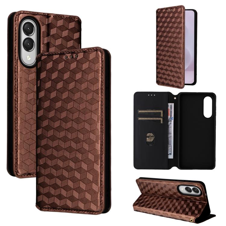 

For Samsung Galaxy S25 Edge 5G Cubic Grid Texture Flip Leather Phone Case(Brown)