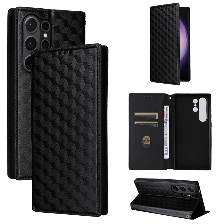 

For Samsung Galaxy S24 Ultra 5G Cubic Grid Texture Flip Leather Phone Case(Black)
