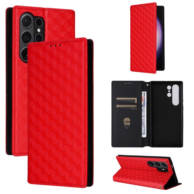 

For Samsung Galaxy S24 Ultra 5G Cubic Grid Texture Flip Leather Phone Case(Red)