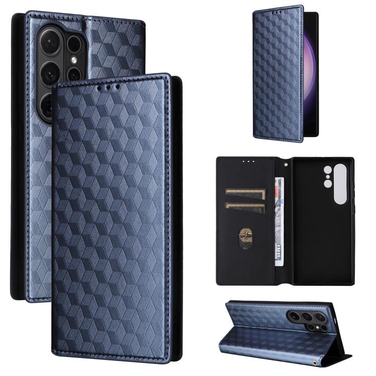 

For Samsung Galaxy S24 Ultra 5G Cubic Grid Texture Flip Leather Phone Case(Blue)