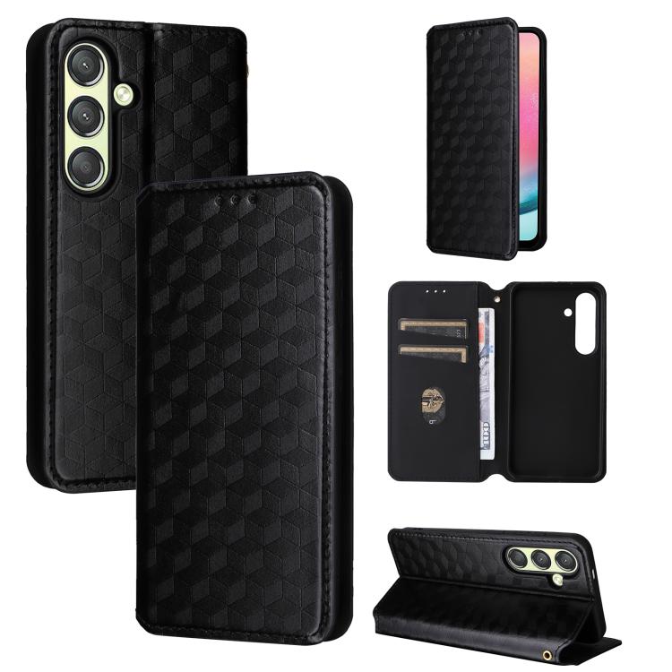 

For Samsung Galaxy S24+ 5G Cubic Grid Texture Flip Leather Phone Case(Black)