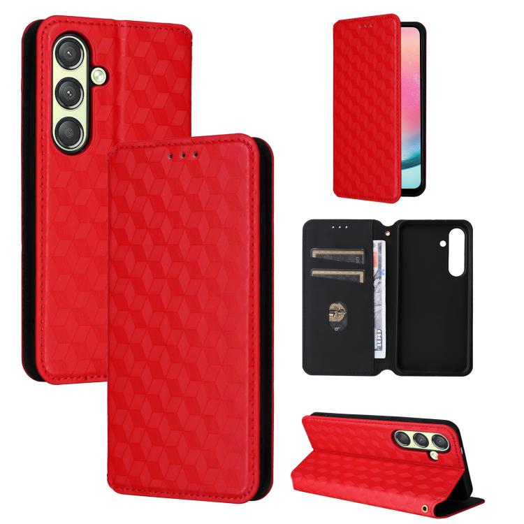 

For Samsung Galaxy S24+ 5G Cubic Grid Texture Flip Leather Phone Case(Red)