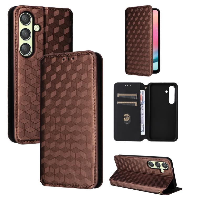 

For Samsung Galaxy S24 5G Cubic Grid Texture Flip Leather Phone Case(Brown)