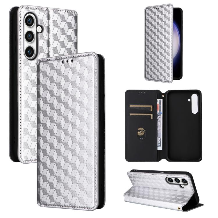 

For Samsung Galaxy S24 FE 5G Cubic Grid Texture Flip Leather Phone Case(Silver)