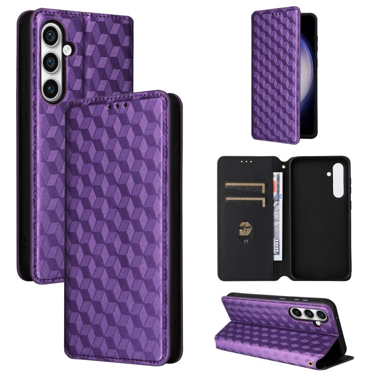 

For Samsung Galaxy S24 FE 5G Cubic Grid Texture Flip Leather Phone Case(Purple)