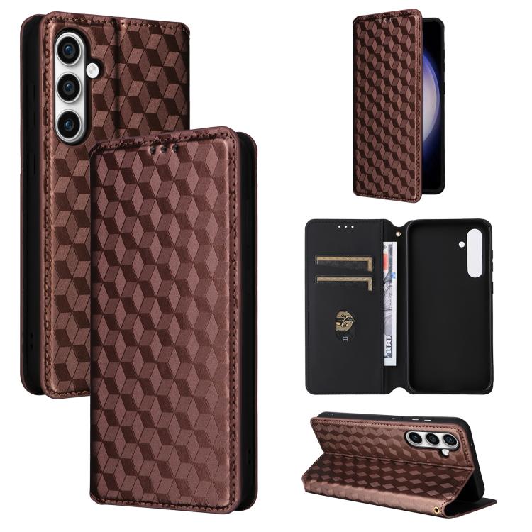 

For Samsung Galaxy S24 FE 5G Cubic Grid Texture Flip Leather Phone Case(Brown)