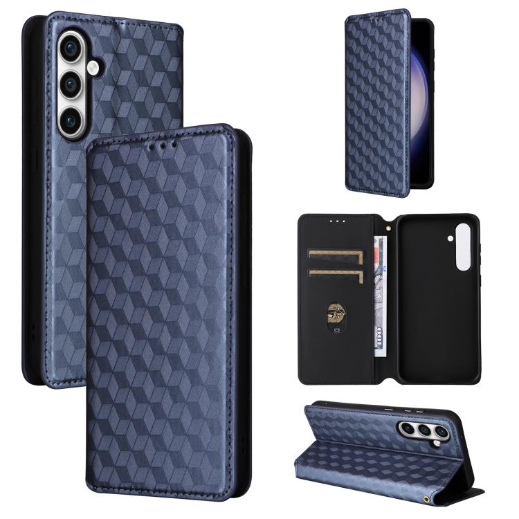 

For Samsung Galaxy S23 FE 5G Cubic Grid Texture Flip Leather Phone Case(Blue)
