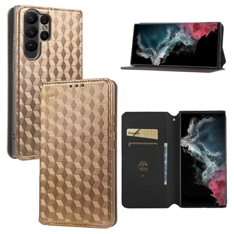 

For Samsung Galaxy S23 Ultra 5G Cubic Grid Texture Flip Leather Phone Case(Brown)