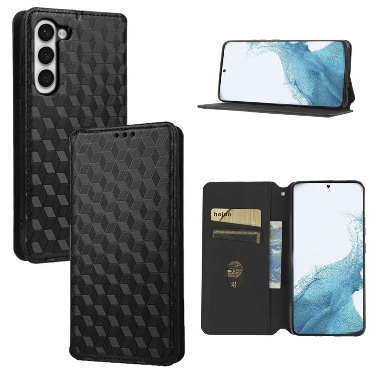 

For Samsung Galaxy S23+ 5G Cubic Grid Texture Flip Leather Phone Case(Black)