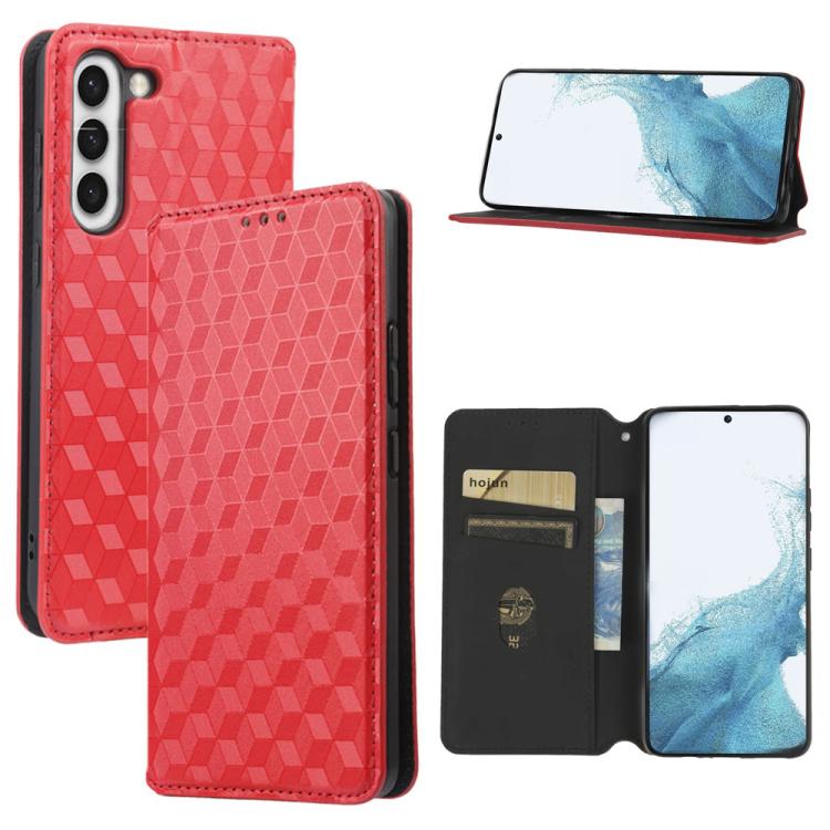 

For Samsung Galaxy S23+ 5G Cubic Grid Texture Flip Leather Phone Case(Red)