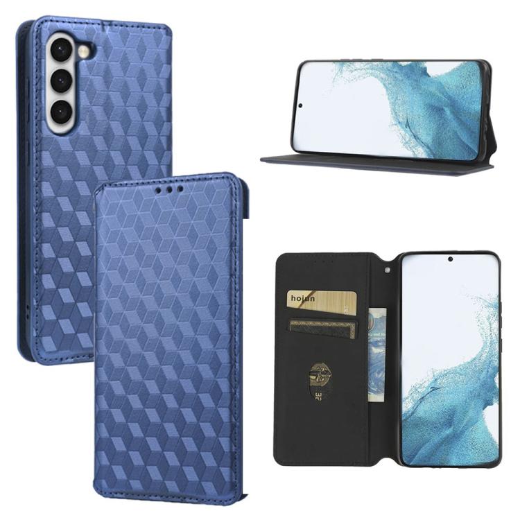 

For Samsung Galaxy S23+ 5G Cubic Grid Texture Flip Leather Phone Case(Blue)